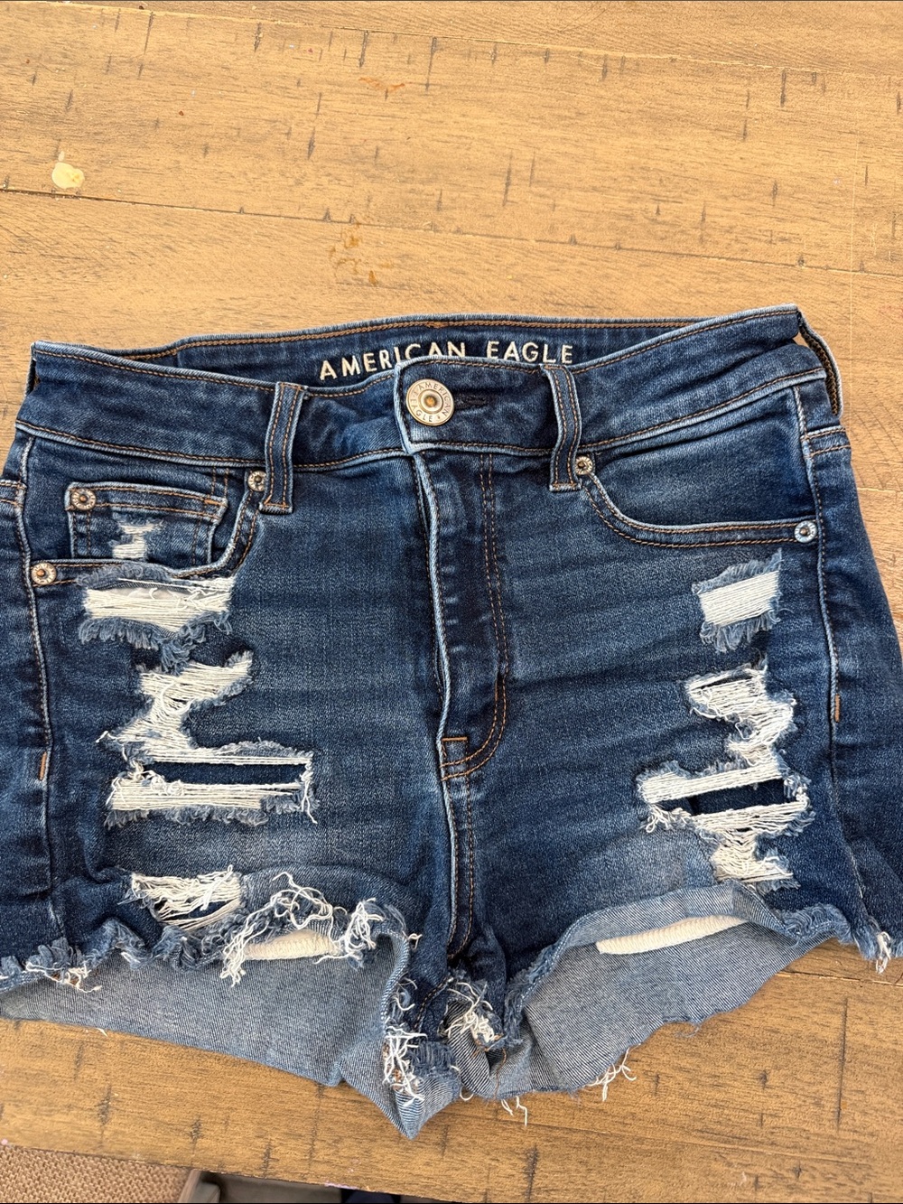 American Eagle Outfitters Medium Blue Distressed Ripped Denim Shorts